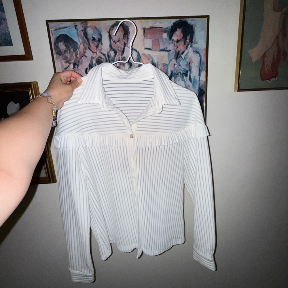 Elegant White Striped Women's Top